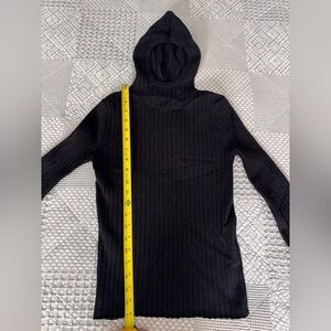 Women's Black Ribbed Knit Hooded Sweater